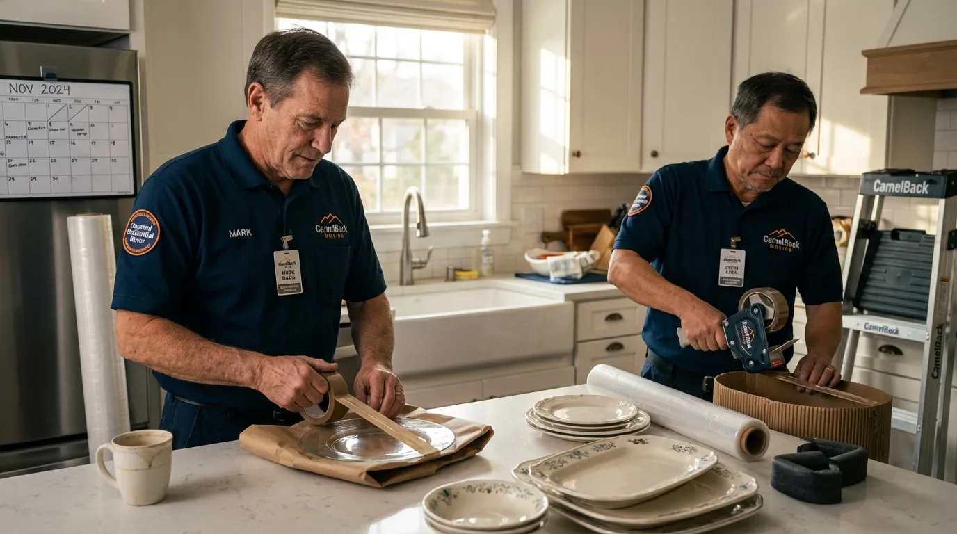 Professional crew packing kitchen dishware in Camas, WA